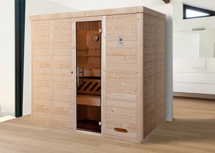 Weka Premium Massivholz-Elementsauna Kemi 5 mit Glastür - 45 mm