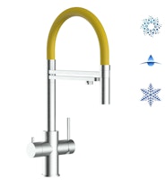 Kurzversion 47 cm - 5 Wege Wasserhahn Küchenarmatur, Edelstahl Massiv mit 360° schwenkbarem Auslauf, abnehmbare 2 strahl Handbrause, Gebürstet / Gelb
