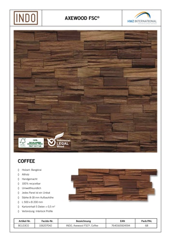 INDO rustikale Holzwandverkleidung Axewood BCL03CO Coffee