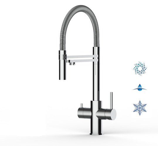 Kurzversion 47 cm - 5 Wege Wasserhahn Küchenarmatur, Edelstahl Massiv mit 360° schwenkbarem Auslauf, abnehmbare 2 strahl Handbrause, Hochglanz