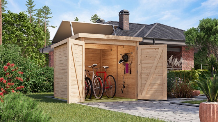 Karibu Fahrradgarage 3/4 inkl. Fahrradschienen (für 3 oder 4 Fahrräder) - 19 mm - mit Solarpaket