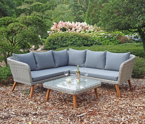 Garden Pleasure Ecklounge PAMPLONA, Polyrattan / Akazie / Kissen 100 % Polyester