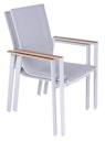 Vorschaubild Garden Pleasure Gartenmöbel Set VENICE 02, Tisch 200 x 100 + 6 Stapelssessel, Alu Weiß / Nonwood Teak-Optik / Kunststoffgewebe Hellgrau
