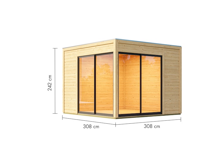 Karibu Design Gartenhaus Dice 3 mit 2 Aluminium Schiebetüren - 38 mm (Homeoffice-Gartenhaus)