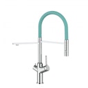 Vorschaubild 3 Wege Wasserhahn Küchenarmatur, BOD, mit 360° schwenkbarem Auslauf, abnehmbare 2 strahl Handbrause, Verchromt / Türkis