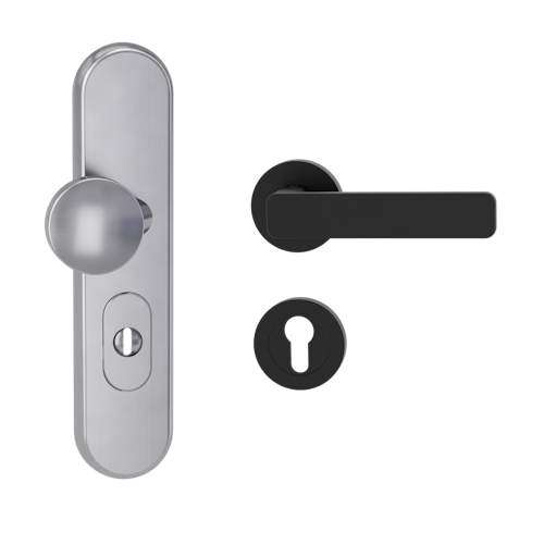 Griffwerk TITANO Kombi SB_882 ES1 (S2) -Edelstahl matt Kombi-Schutzbeschlag -Knopf/Drücker -mit Griff DESM MINIMAL MODERN -GSC-rund-R -ZA,72mm -TS 38-50