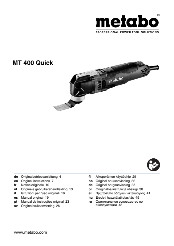 Bedienungsanleitung fÃ¼r Metabo Multitool MT 400 Quick Set