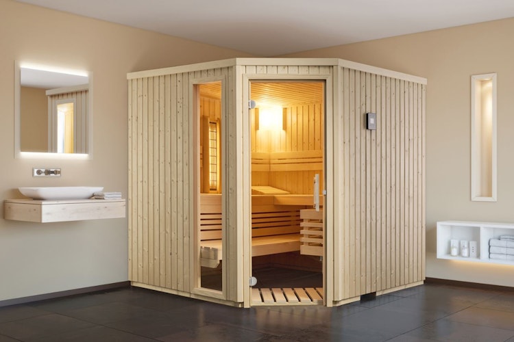 B-Ware Infraworld Sauna Safir Complete Fichte - 75 mm Multifunktionssauna inkl. 5-teiligem gratis Zubehörset