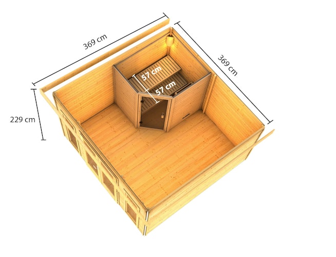 Karibu Saunahaus Mainburg 3 mit Vorraum - 38 mm inkl. gratis Sauna-Zubehörset im Wert von 234,94 €