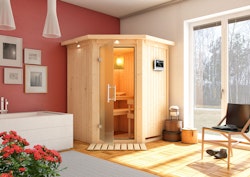 Karibu Sauna Larin mit Eckeinstieg 68 mm inkl. gratis Saunaofen im Wert von 599,99 €
