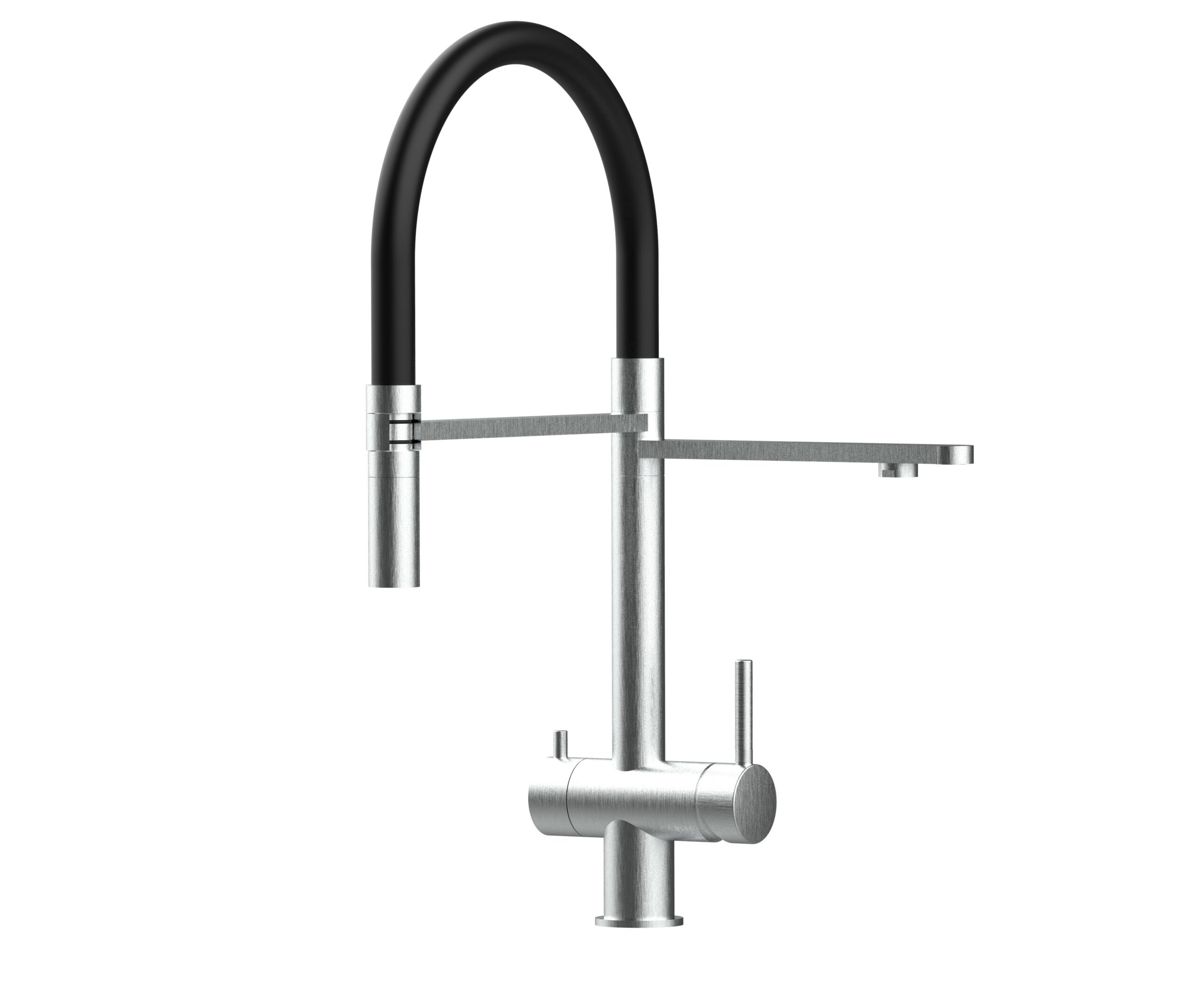 3 Wege Wasserhahn Küchenarmatur, Edelstahl Massiv mit 360° schwenkbarem Auslauf, abnehmbare 2 strahl Handbrause, Gebürstet / Schwarz