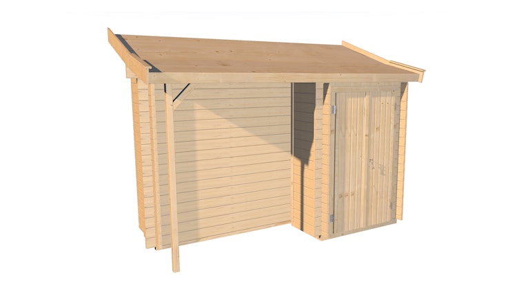 Weka Kombination Schleppdach u. Anbauschrank für Satteldach Blockbohlenhäuser (ab Breite 200 cm)