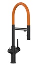 Vorschaubild 4 Wege Wasserhahn Küchenarmatur, BOD, mit 360° schwenkbarem Auslauf, abnehmbare 2 strahl Handbrause, Schwarz Matt / Orange