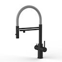 Vorschaubild Kurzversion 47 cm - 5 Wege Wasserhahn Küchenarmatur, Edelstahl Massiv mit 360° schwenkbarem Auslauf, abnehmbare 2 strahl Handbrause, PVD Schwarz Matt / Grau