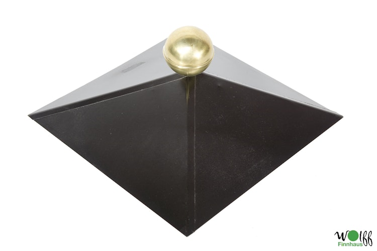 Wolff Finnhaus Dachhaube 4-eckig in schwarz mit Messingkugel