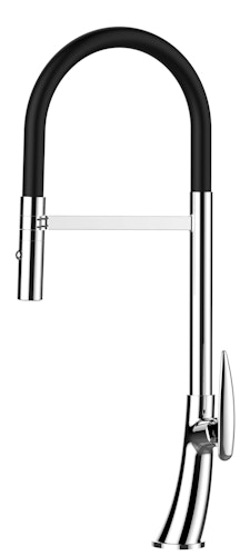 Wasserhahn Küchenarmatur, LEAF, mit 360° schwenkbarem Auslauf, abnehmbare 2 strahl Handbrause, Verchromt / Schwarz