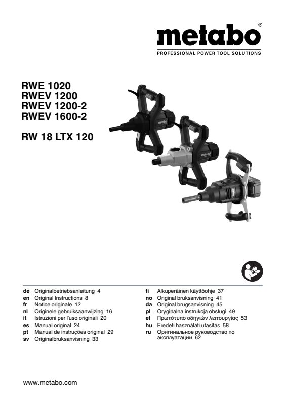 Bedienungsanleitung fÃ¼r Metabo Akku-RÃ¼hrwerk RW 18 LTX 120