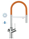 Vorschaubild 4 Wege Wasserhahn Küchenarmatur, BOD, mit 360° schwenkbarem Auslauf, abnehmbare 2 strahl Handbrause, Verchromt / Orange