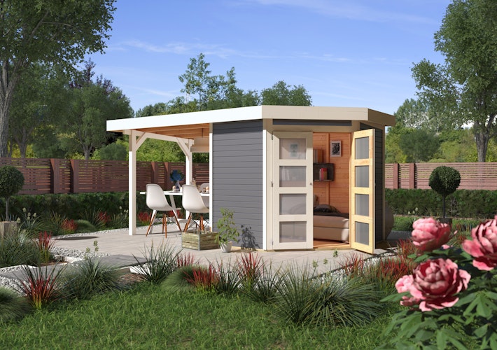 Karibu Gartenhaus Gerätehaus Goldendorf 3/5 mit 240 cm Schleppdach - 19 mm