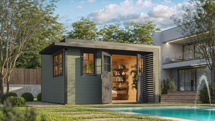 Weka Design Gartenhaus Pure Garden Amberley mit Massivholz-Doppeltür - 44 mm