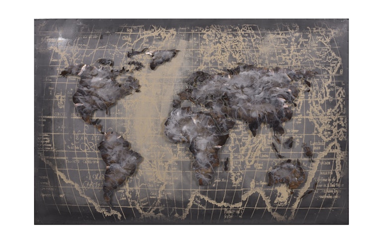 3D Metallbild Weltkarte Grau 120 x 80 cm, Stahlblech