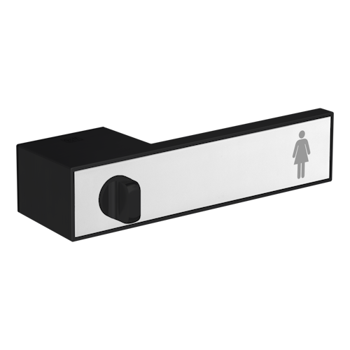 Griffwerk FRAME 1.0 | DESIGN MANUFAKTUR -Graphitschwarz Griffpaar -Frame -Resopal-Inlay kristallweiß seidenmatt RAL 9016 -Symbol (F/M)-WC rechts