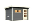 Vorschaubild Karibu Saunahaus Skrollan 3 mit Vorraum terragrau (Rechteckfenster) inkl. gratis Sauna-Zubehörset im Wert von 234,94 €