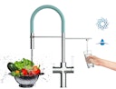Vorschaubild 4 Wege Wasserhahn Küchenarmatur, FC, mit 360° schwenkbarem Auslauf, abnehmbare 2 strahl Handbrause, Verchromt / Türkis