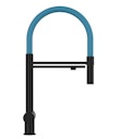 Vorschaubild 3 Wege Wasserhahn Küchenarmatur, Edelstahl Massiv mit 360° schwenkbarem Auslauf und abnehmbare 2 strahl Handbrause, PVD Schwarz Matt / Hellblau
