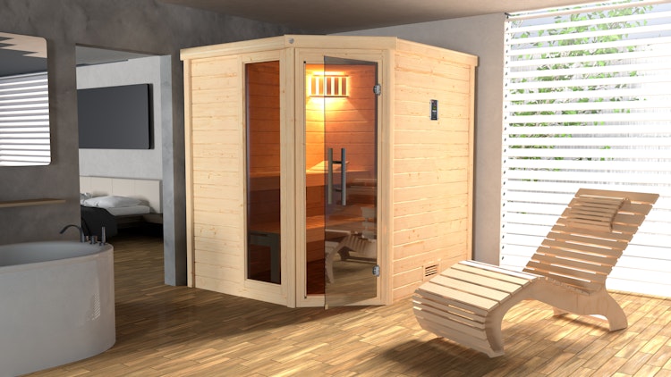 Weka Premium Massivholzsauna Turku 1 Sparset 3 inkl. 9 kW Kompakt-Ofen - 45 mm