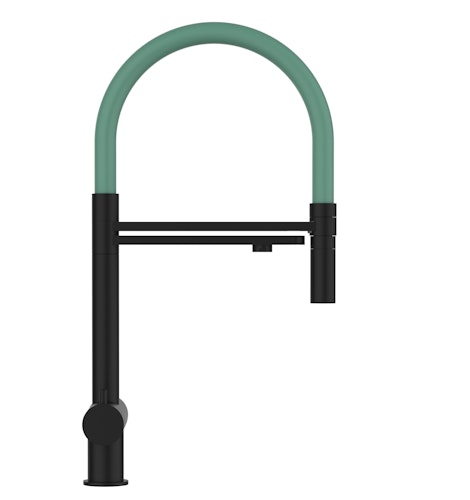 3 Wege Wasserhahn Küchenarmatur, Edelstahl Massiv mit 360° schwenkbarem Auslauf und abnehmbare 2 strahl Handbrause, PVD Schwarz Matt / Türkis