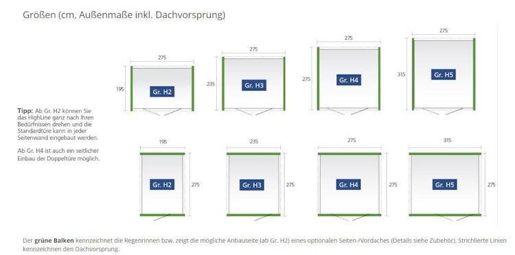 Biohort Seitendach zu Gerätehaus HighLine (Einzel- und Doppeltür)