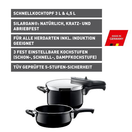 Silit Silargan® Sicomatic t-Plus Schnellkochtopf-Set 4,5 l und 3,0 l, Black