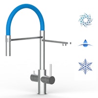 Kurzversion 47 cm - 5 Wege Wasserhahn Küchenarmatur, Edelstahl Massiv mit 360° schwenkbarem Auslauf, abnehmbare 2 strahl Handbrause, Gebürstet / Hellblau