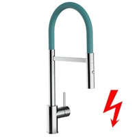 NIEDERDRUCK Wasserhahn Küchenarmatur, SAM, mit 360° schwenkbarem Auslauf, abnehmbare 2 strahl Handbrause, Verchromt / Türkis