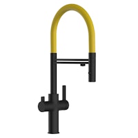 3 Wege Wasserhahn Küchenarmatur, FC, mit 360° schwenkbarem Auslauf, abnehmbare 2 strahl Handbrause, Schwarz Matt / Gelb