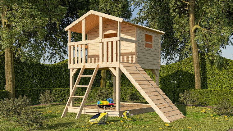 Akubi Stelzenhaus Benjamin mit Holzrampe