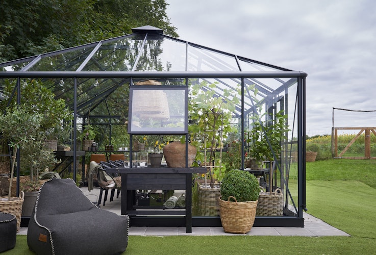 Juliana Gewächshaus Grand Oase anthrazit - 3 mm Sicherheitsglas - 25,6 m² inkl. gratis Fundamentrahmen im Wert von 849 €