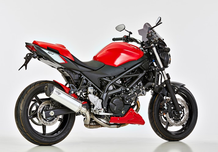 SHARK SLIP-ON Aluminium poliert/Endkappe Edelstahl schwarz matt beschichtet silber DSX-5 für SUZUKI SV 650,SV 650 X EURO4 EURO5 