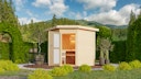 Vorschaubild Karibu Gartensauna Pultdach Saunahaus Mikka mit Eckeinstieg naturbelassen inkl. gratis Sauna-Zubehörset im Wert von 234,94 €