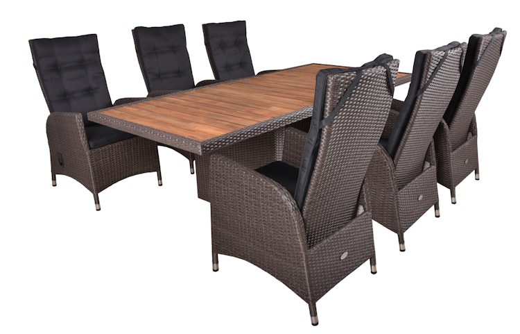 Garden Pleasure Gartenmöbel Set BRAGA 01, Tisch 220 x 100 + 6 Sessel, Polyrattan / Akazie / Kissen 100 % Polyester