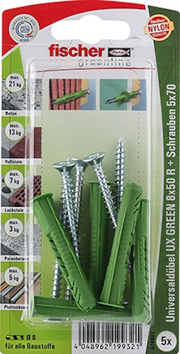 FISCHER Universaldübel UX 8x50 R S GREEN K (5 Stück)