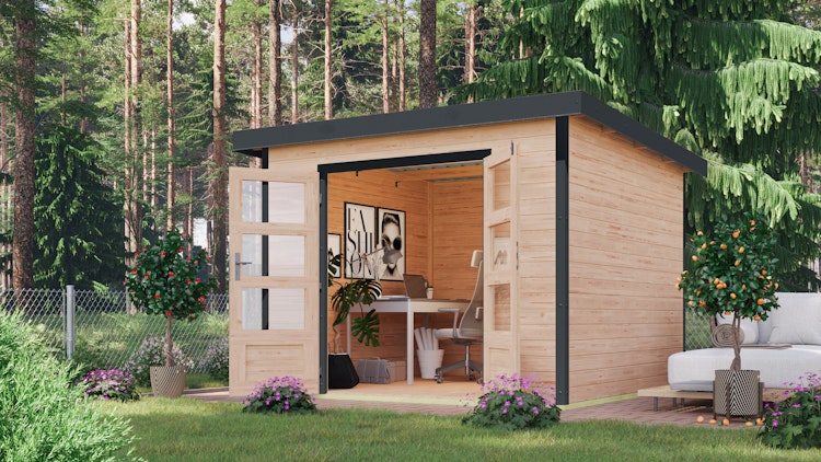 Karibu Metall-Holzgartenhaus Hybridhaus Pluto A/B - 28 mm/0,5 mm