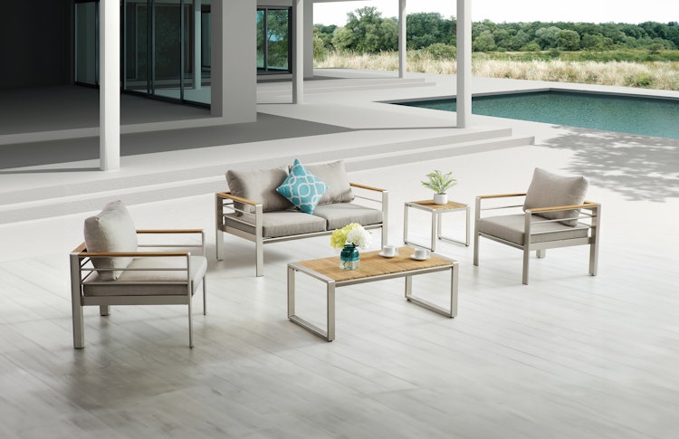 Garden Pleasure Lounge-Set FLORENCE, Aluminium Champagner / Nonwood / Kissen 100 % Polyester Beige