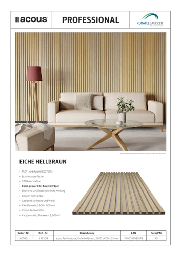 ACOUS Akustikplatten  PROF AC01G EICHE HELLBRAUN