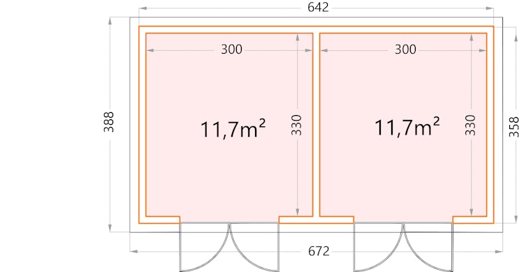 Telluria Metallgerätehaus Duo 3336+ Zweiraum-Gartenhaus