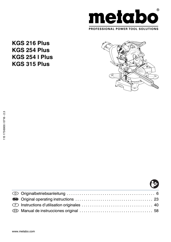 Bedienungsanleitung fÃ¼r Metabo KappsÃ¤ge KGS 315 Plus