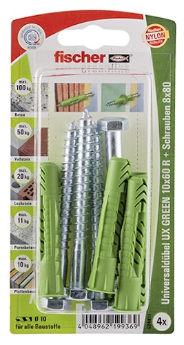 FISCHER Universaldübel UX 10x60 R S GREEN K (4 Stück)
