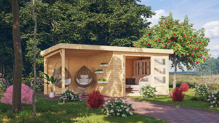 Karibu Woodfeeling Gartenhaus Kerko 3/4/5/6 mit 240 cm Schleppdach inkl. Rückwand - 19 mm