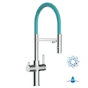 Vorschaubild 4 Wege Wasserhahn Küchenarmatur, FC, mit 360° schwenkbarem Auslauf, abnehmbare 2 strahl Handbrause, Verchromt / Türkis